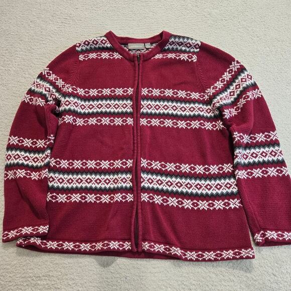 croft & barrow Sweaters - Croft & Barrow Red Full-zip Cardigan Sweater Women's Size XL Fair Isle